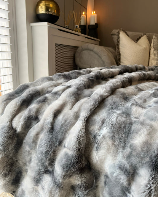Amante Grey Ombre Faux Fur Throw Blanket
