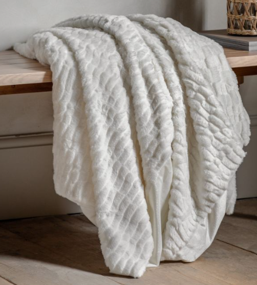 Loxton White Faux Fur Throw Blanket