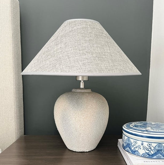 Ives Textured Ceramic Lamp with Grey Conical Shade